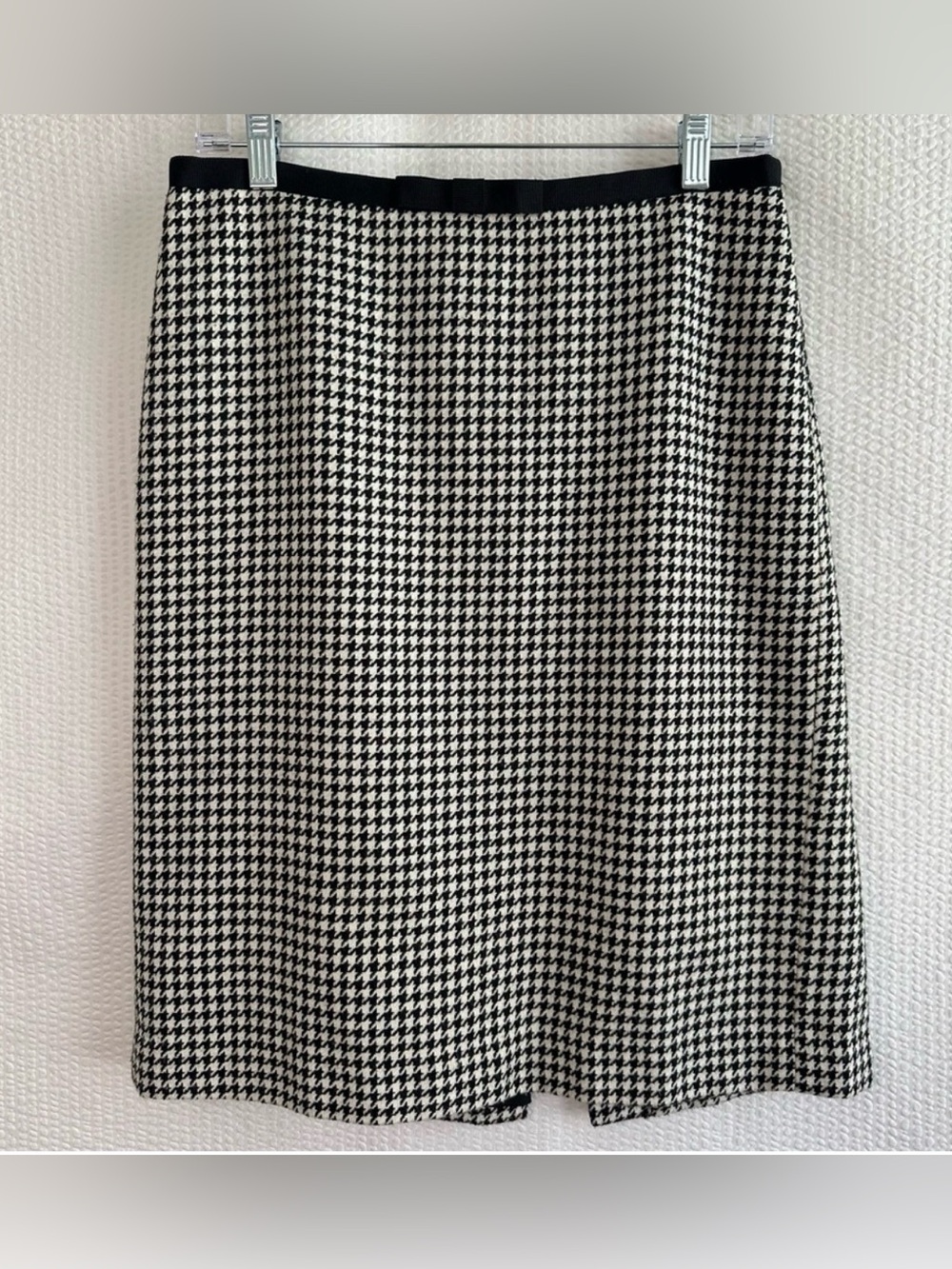 Ann Taylor Black Cream Houndstooth Pencil Skirt Lined Career Office Size 8